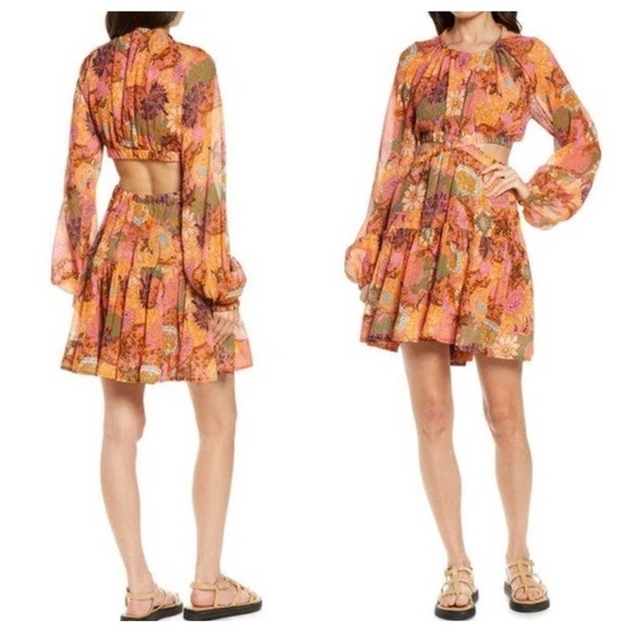 A.L.C. Izzy Side Cutout Floral Silk Mini Dress Pink Orange Women's Size 6 NWT - Picture 1 of 13